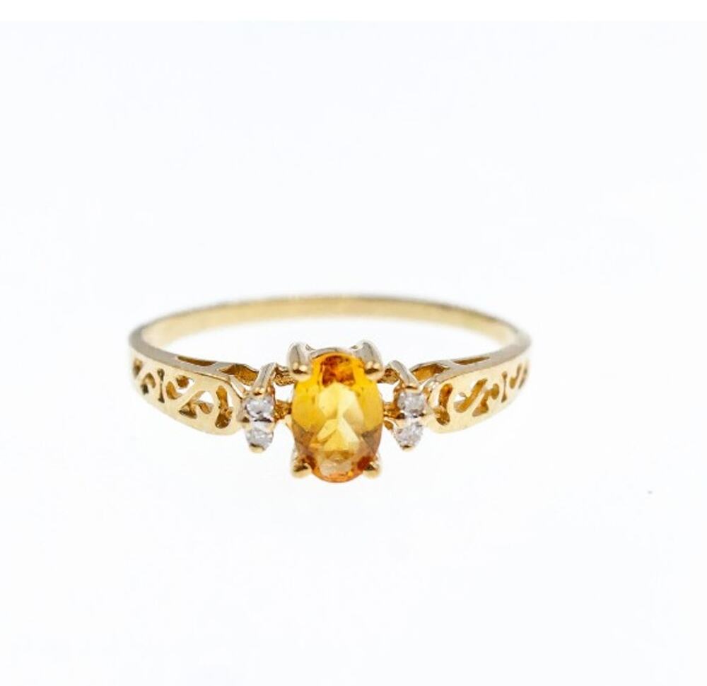 14K Yellow Gold Citrine & Diamonds Ring Size 8